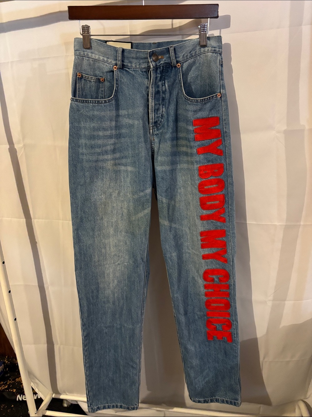 Gucci Light Blue Straight Men’s Jeans with Red Side Script